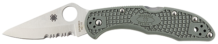 [716104001644] Spyderco C33PSFG Delica 4 Lightweight 2.88" Folding Drop Point Part Serrated VG-10 SS Blade Foliage Green Bi-Directional Texturing FRN Handle Includes Pocket Clip