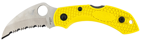 [716104012015] Spyderco C28SYL2HB Dragonfly 2 Salt 2.30" Folding Hawkbill Serrated H2 Steel Blade Yellow FRN Handle, Includes Pocket Clip