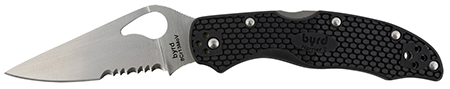 [716104402403] Spyderco BY01PSBK2 Byrd Harrier 2 Lightweight 3.36" Folding Part Serrated 3Cr13MoV SS Blade Black  Textured FRN Handle Includes Pocket Clip