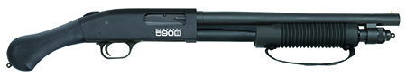 [015813516013] Mossberg 51601 590S Shockwave 12 Gauge 8+1(1.75") 5+1(2.75") 4+1(3") 3" Chamber, 14.375" Barrel, Matte Blued Metal Finish, Corncob Forend w/Strap, Dual Extractors, Raptor Birdshead Grip Stock