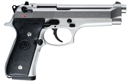 [082442868851] Beretta USA JS92F520M 92FS Inox Full Size 9mm Luger 15+1 4.90" Satin Stainless Barrel, Serrated Slide  &  Alloy Frame, Black Stippled Rubber Grips