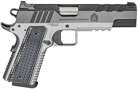 [706397934484] Springfield Armory PX9219L 1911 Emissary 9mm Luger 5" 9+1 Stainless Steel Frame Blued Carbon Steel with Tri-Top Cut Slide Black VZ Thin-Line G10 Grip Fiber Optic Front Sight Includes 2 Mags