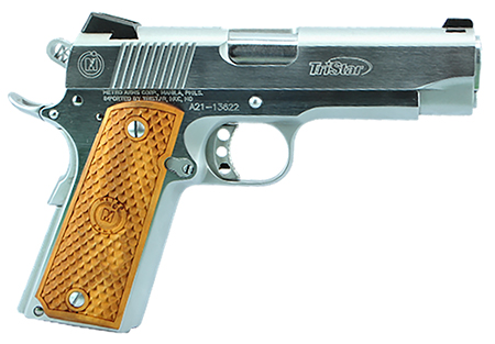 [713780856223] TriStar 85622 American Classic Commander 1911 45 ACP 8+1, 4.25" Stainless Steel Barrel, Chrome Serrated Steel Slide, Chrome Steel Frame w/Beavertail, Wood Grip