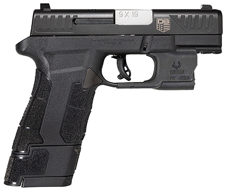 [810035752665] Diamondback DB0301P001 DBAM29 Sub-Compact 9mm Luger 3.50" 12+1,17+1 Overall Black Finish with Serrated Nitride Stainless Steel Slide, Polymer Grip  &  Picatinny Rail Includes Viridian Laser  &  Holster