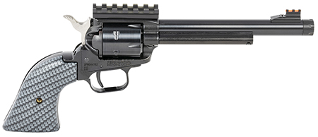 [727962706411] Heritage Mfg RR22B6-TH Rough Rider Tactical Cowboy 22 LR 6 Shot, 6.50" Black Oxide Steel Threaded Barrel, Black Oxide Zinc Alloy Frame w/Picatinny Rail, Black Oxide Cylinder, Carbon Fiber Grip
