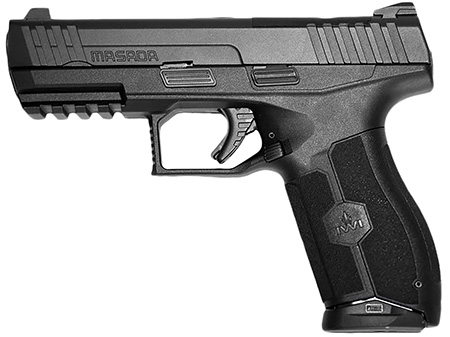 [818004023020] IWI US M9ORP10NS MASADA  Full Size 9mm Luger 10+1, 4.10" Black Button Rifled Steel Barrel, Black Optic Ready/Serrated Steel Slide, Black Polymer Frame w/Picatinny Rail, Ambidextrous