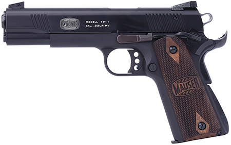 [713440971105] Mauser Rimfire 4110602 1911  22 LR 10+1 5" Black Steel Barrel, Black Serrated Slide, Black Aluminum Frame w/Beavertail, Walnut Grip, Ambidextrous