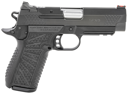 [810025505851] Wilson Combat SFXCPR4 SFX9  Compact Frame 9mm Luger 15+1 4" Stainless Fluted Barrel, Black DLC Serrated Stainless Steel Slide, Black Aluminum Frame w/Beavertail  &  Picatinny Rail, Black Polymer Grip
