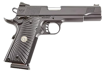 [811826028488] Wilson Combat CQBFS9A CQB  Full Size Frame 9mm Luger 10+1 5" Match Grade Barrel, Black Serrated Carbon Steel Slide, Black Armor-Tuff Carbon Steel Frame w/Beavertail, Black G10 Starburst Grip