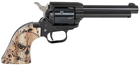 [727962706732] Heritage Mfg RR22B4DMH Rough Rider  22 LR 6 Shot 4.75" Black Oxide Barrel, Cylinder  &  Frame Dead Man's Hand Ivory Grips