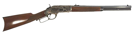 [844234129140] Cimarron CA2011G35 1873 Saddle Full Size 45 Colt (Long Colt) 10+1 18" Blued Octagon Barrel, Color Case Hardened Stainless Steel Receiver, Walnut Checkered Stock, Right Hand