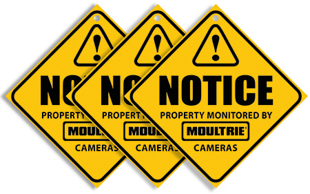 [053695131337] Moultrie MCA13133 Camera Surveillance Signs  Yellow 3 Per Pkg