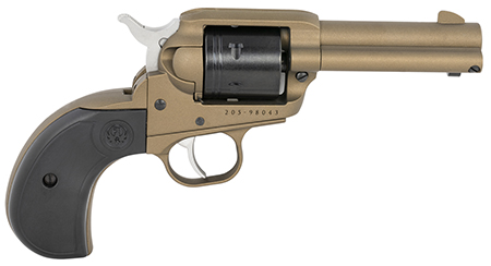 [736676020171] Ruger 2017 Wrangler  22 LR  3.75" Burnt Bronze Cerakote Barrel  &  Frame, 6 Shot Black Cerakote Cylinder, Synthetic Grip On A Birdshead Pattern Grip Frame Grip, Transfer Bar Safety