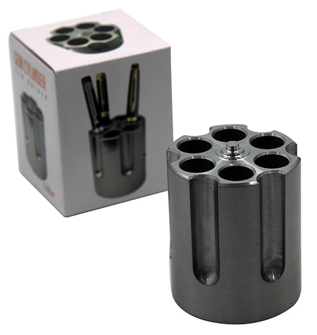 [810112981735] Caliber Gourmet CBG1007BK Caliber Gourmet Cylinder Pen Holder Black Aluminum 3.25" x 2.75" Pistol Cylinder
