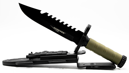 [810112980394] Humvee Adventure Gear HMVKFXB01 Next-Gen Survival Knife  7.50" Fixed Sawback Plain Black Stainless Steel Blade/OD Green Textured Rubber Handle Includes Sheath