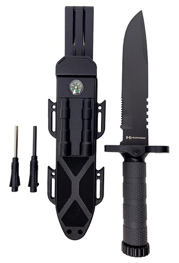 [810112980400] Humvee Adventure Gear HMVKFXB02 Next-Gen Survival Knife  7.50" Fixed Sawback Plain Black Stainless Steel Blade Black Textured Rubber Handle Includes Sheath
