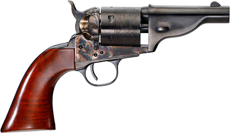 [810012511933] Taylors  &  Company 550958 Uberti Hickok Open-Top 38 Special 6 Shot 3.50" Blued Barrel, Blued Engraved Cylinder, Color Case Hardened Steel Frame, Walnut Army Grip, Hammer Bar Safety, Exposed Hammer