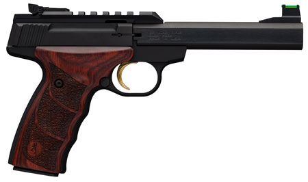 [023614444039] Browning 051533490 Buck Mark Plus 22 LR 10+1 5.50" Slab Side Barrel Matte Black Serrated Steel/Optic Ready Slide  &  Aluminum Frame Rosewood Finger Grooved Ultragrip DX Grip