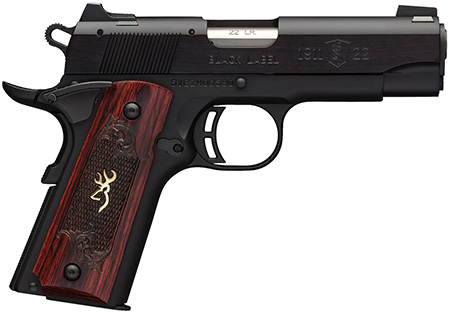 [023614443735] Browning 051852490 1911 Black Label Medallion Compact 22 LR 10+1, 3.63" Target Crown Barrel, Matte Black Serrated Slide  &  Aluminum Frame w/Beavertail