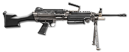 [845737015077] FN 46100169 M249S  5.56x45mm NATO 18.50" Barrel 30+1 Mag Or 200rd Belt Capacity, Black  Fixed Hydraulic Buffer Stock, Non-Slip Buttplate, Optics Ready