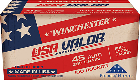 [020892231238] Winchester Ammo USAV45A USA Valor  45ACP 230gr Full Metal Jacket 100 Per Box/5 Case