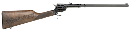 [727962707272] Heritage Mfg BR226B16HSWB01 Rough Rider Rancher Exclusive Configuration Full Size 22 LR 6rd 16" Barrel, Black Steel Frame, Blued Steel Receiver, Fixed Engraved Stagecoach Engraved Walnut Stock, Wood E