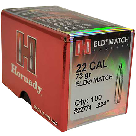 [090255227741] Hornady 22774 ELD Match  22 Cal .224 73 gr Extremely Low Drag Match 100 Per Box/ 25 Case