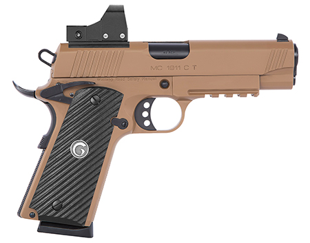 [741566903540] EAA GIRSAN 390075 MC1911 C TV Carry Frame 45 ACP 8+1, 4.40" Black Steel Barrel, Desert Earth Serrated Slide  &  Steel Frame w/Beavertail  &  Picatinny Rail, EAA Far-Dot, Ambidextrous