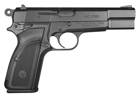 [741566905254] EAA GIRSAN 390450 MC P35  9mm Luger 15+1, 4.87" Black Steel Barrel, Black Serrated Steel Slide, Matte Black Steel Frame Black, Checkered Polymer Grip, Ambidextrous