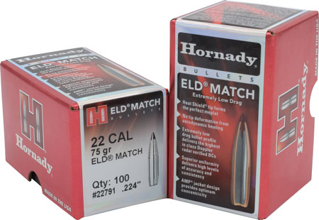 [090255227918] Hornady 22791 ELD Match  22 Cal .224 75 gr Extremely Low Drag Match 100 Per Box/ 25 Case