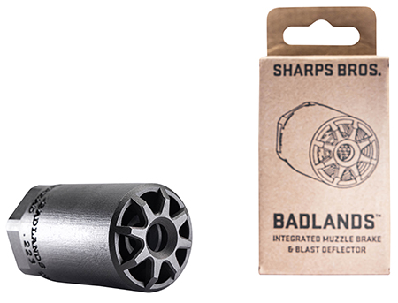 [850869008576] Sharps Bros BAD01 Badlands  Muzzle Brake/Blast Deflector, Heat Treated 17-4 Stainless Steel w/Nitride Finish, 1/2"-28 tpi Threads, 2.75"L, 1.50" Outside Diameter for Multi-Caliber (.223-.354)