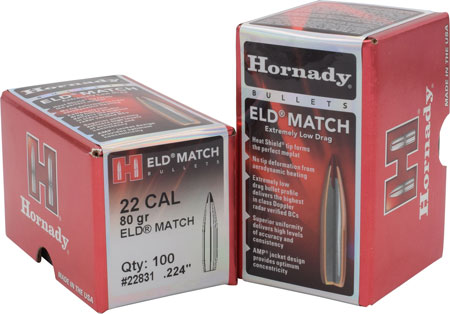 [090255228311] Hornady 22831 ELD Match  22 Cal .224 80 gr Extremely Low Drag Match 100 Per Box/ 25 Case