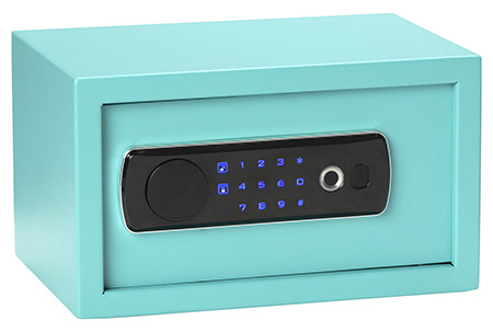 [672352012798] Bulldog BD5012 Duo  Digital Keypad/Biometric/Key Entry Teal Powder Coated Steel Holds 1 Handgun LED Keypad