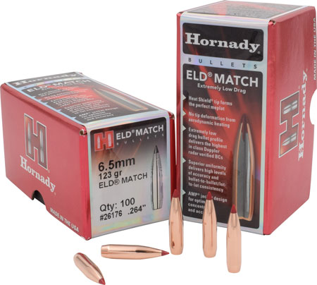 [090255261769] Hornady 26176 ELD Match  6.5mm .264 123 gr Extremely Low Drag Match 100 Per Box/ 25 Case
