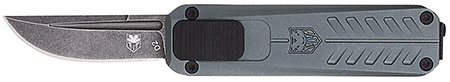 [099654038996] CobraTec Knives CALI928SBGRYDNS California 928SB 1.75" OTF Drop Point Plain Stonewashed D2 Steel Blade/ Gray Anodized Aluminum Handle Includes Pocket Clip/Pouch