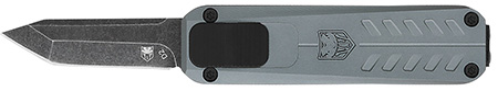 [099654039023] CobraTec Knives CALI929TBGRYTNS California 929TB 1.75" OTF Tanto Plain Stonewash D2 Steel Blade/Gray Anodized Aluminum Handle Includes Pocket Clip/Pouch