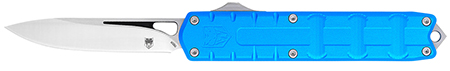 [099654038927] CobraTec Knives CTEBLUM390DNS Enforcer  3.25" OTF Drop Point Plain M390 Steel Blade/Blue Aluminum Handle