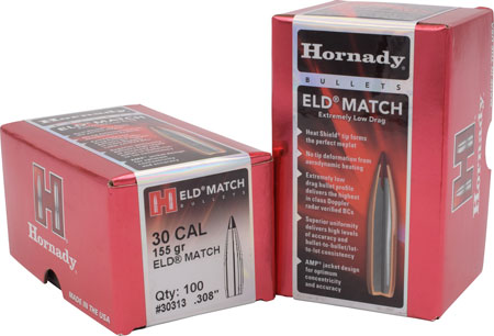 [090255303131] Hornady 30313 ELD Match  30 Cal .308 155 gr Extremely Low Drag Match 100 Per Box/ 15 Case