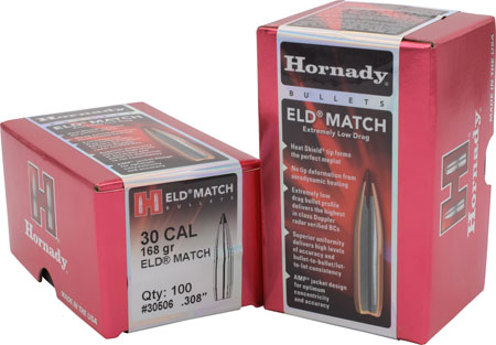 [090255305067] Hornady 30506 ELD Match  30 Cal .308 168 gr Extremely Low Drag Match 100 Per Box/ 15 Case