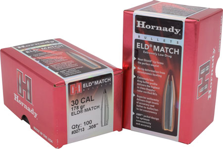 [090255307139] Hornady 30713 ELD Match  30 Cal .308 178 gr Extremely Low Drag Match 100 Per Box/ 15 Case