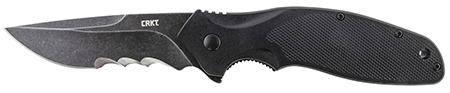 [794023980028] CRKT K800KKP Shenanigan  3.35" Folding Drop Point Veff Serrated Black Stonewashed 4116 Stainless Steel Blade/ Black GRN Handle Includes Pocket Clip