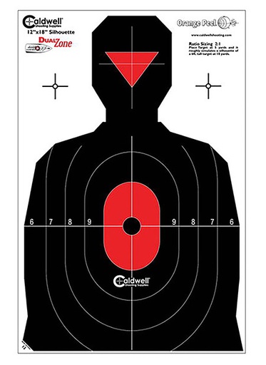 [661120652144] Caldwell 1175523 Silhouette Dual Zone Silhouette Paper Hanging Universal Black/Red 8 Per Pkg