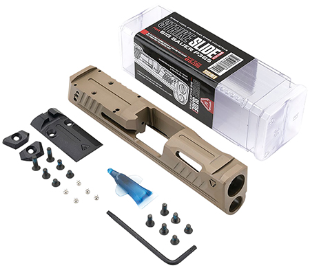 [793811765144] Strike Industries P365-SLIDE-FDE Strike Replacement Slide Flat Dark Earth Stainless Steel with Ports  &  Optics Cut for Sig P365 Includes Charging Handle
