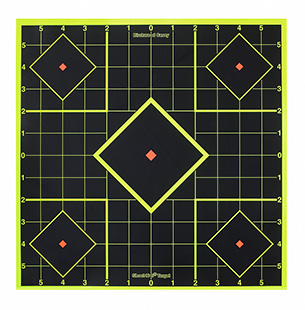 [029057341058] Birchwood Casey 34105 Shoot-N-C Reactive Target Self-Adhesive Paper Black/Yellow 8" 5-Diamond 6 Pack