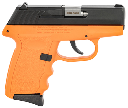 [857679003623] SCCY Industries CPX-3CBOR CPX-3  380 ACP 10+1 3.10" Orange Polymer Serrated Black Nitride SS Slide Finger Grooved Orange Polymer Grip