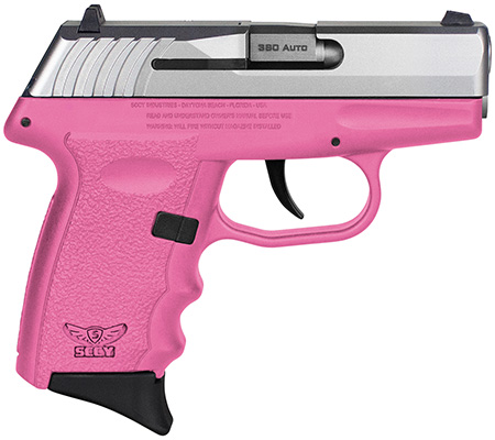 [857679003555] SCCY Industries CPX-3TTPK CPX-3  Sub-Compact Frame 380 ACP 10+1, 3.10" Stainless Quadlock Barrel, Serrated Stainless Steel Slide, Pink Polymer Frame w/Finger Grooves, No Safety, Right Hand