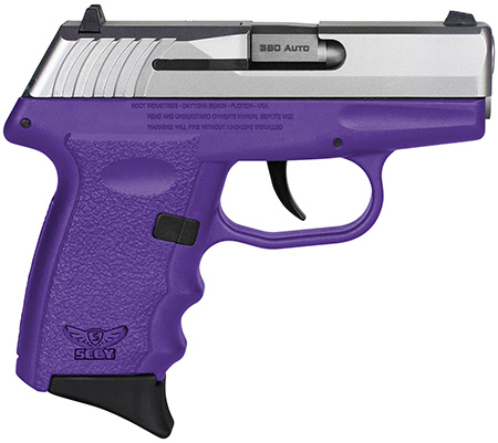 [857679003579] SCCY Industries CPX-3TTPU CPX-3  Sub-Compact Frame 380 ACP 10+1, 3.10" Stainless Quadlock Barrel, Serrated Stainless Steel Slide, Purple Polymer Frame w/Finger Grooves, No Safety, Right Hand