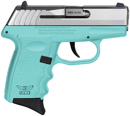 [857679003531] SCCY Industries CPX-3TTSB CPX-3  Sub-Compact Frame 380 ACP 10+1, 3.10" Stainless Quadlock Barrel, Serrated Stainless Steel Slide, SCCY Blue Polymer Frame w/Finger Grooves, No Safety, Right Hand