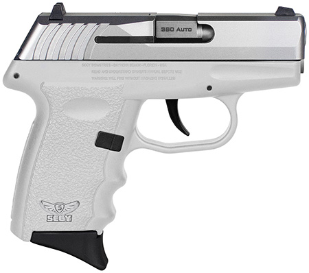 [850000226050] SCCY Industries CPX-3TTWT CPX-3  Sub-Compact Frame 380 ACP 10+1, 3.10" Stainless Quadlock Barrel, Serrated Stainless Steel Slide, White Polymer Frame w/Finger Grooves, No Safety, Right Hand