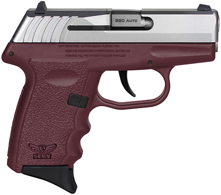 [850000226043] SCCY Industries CPX-3TTCR CPX-3  Sub-Compact Frame 380 ACP 10+1, 3.10" Stainless Quadlock Barrel, Serrated Stainless Steel Slide, Crimson Red Polymer Frame w/Finger Grooves, No Safety, Right Hand